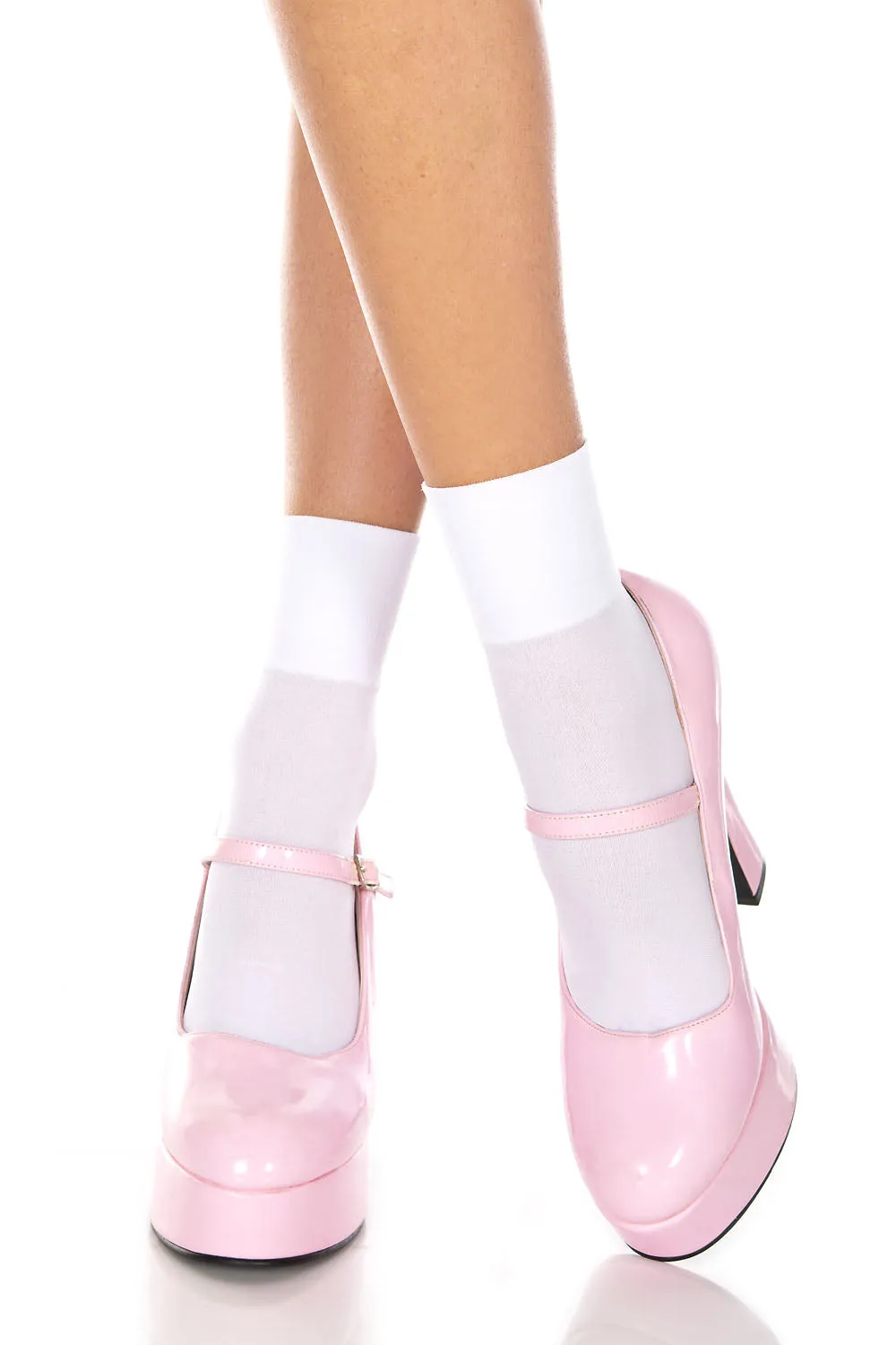 Opaque Cuff Anklet Socks in White