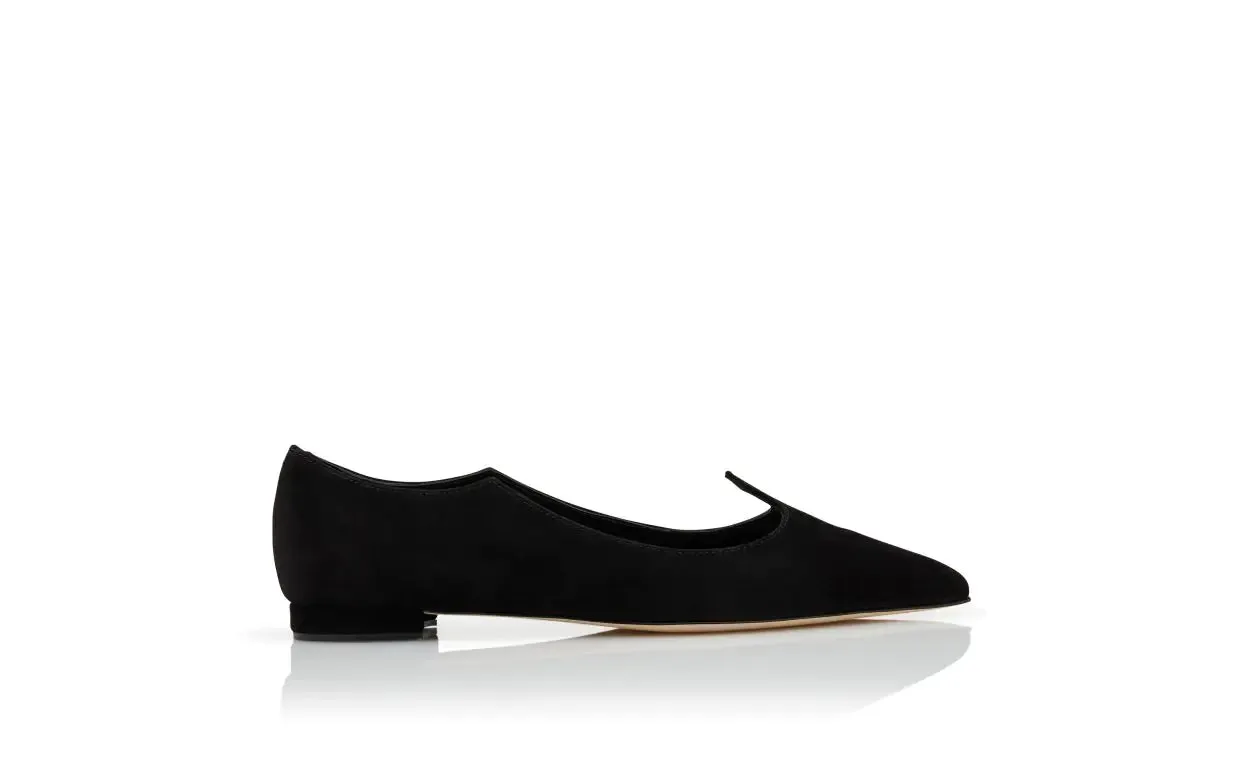 Ovidia Black Suede Scalloped Flat Pumps