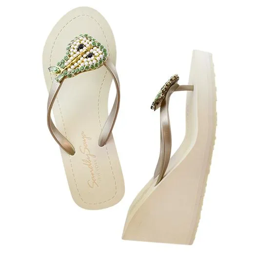 Pear - Green Rhine Stone Embellished Women's High Wedge heel Flip Flops Sandal