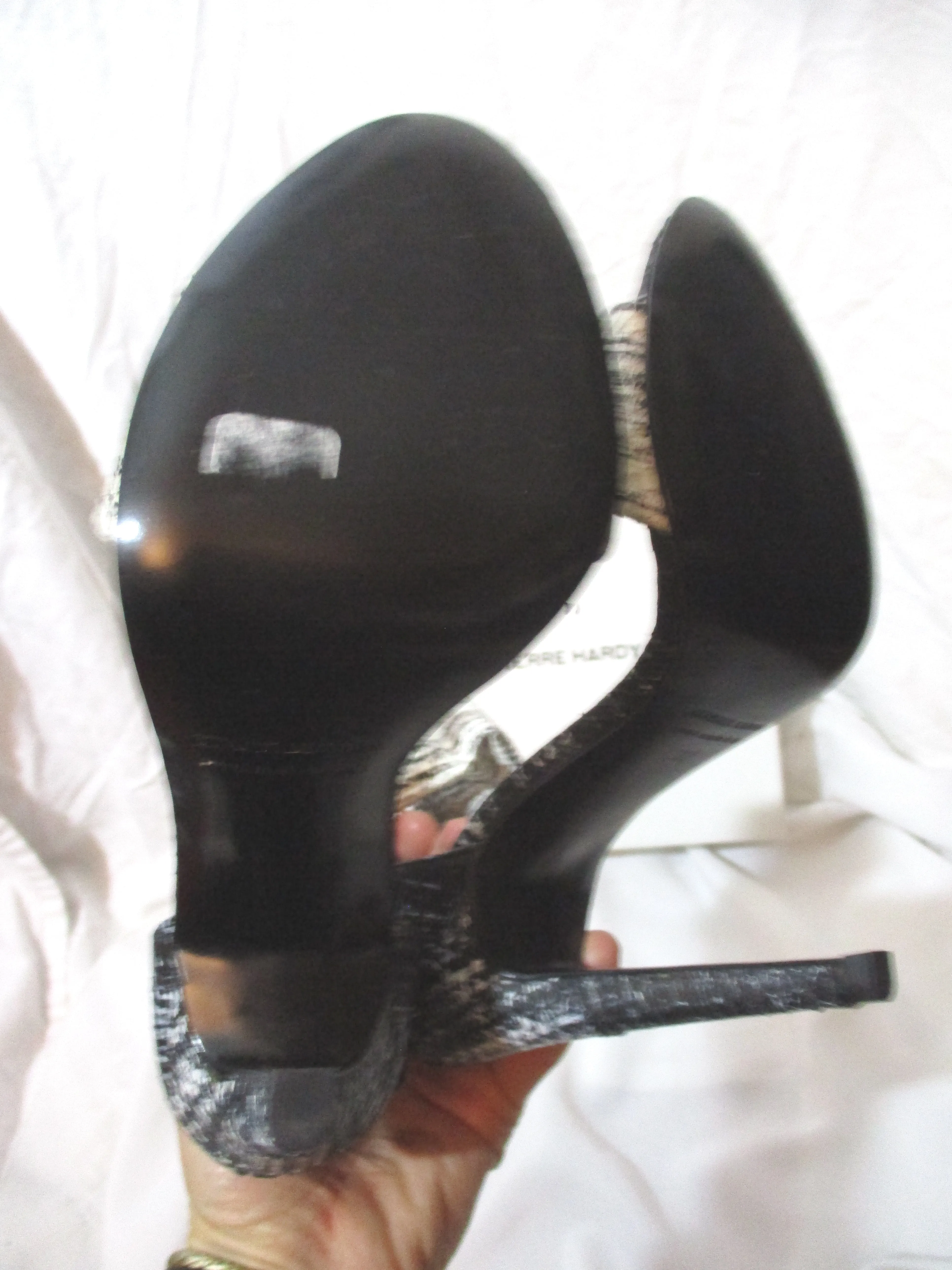 PIERRE HARDY Stiletto High Heel Sandal Shoe 37 BLACK WHITE Back Zip Snake