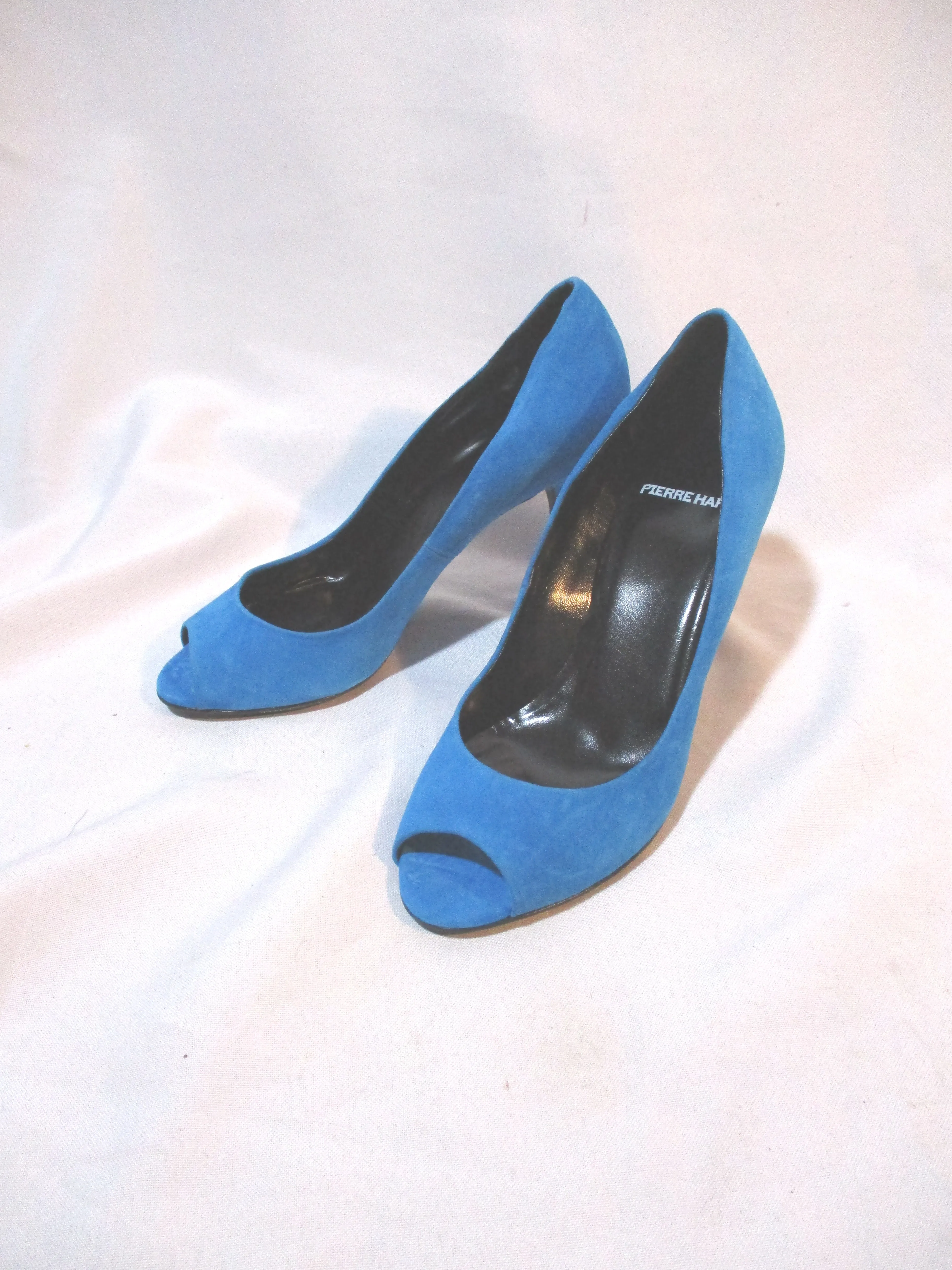 PIERRE HARDY Suede Pump Shoe BLUE 36 CYAN Stiletto Peep Toe Womens EUC LEATHER