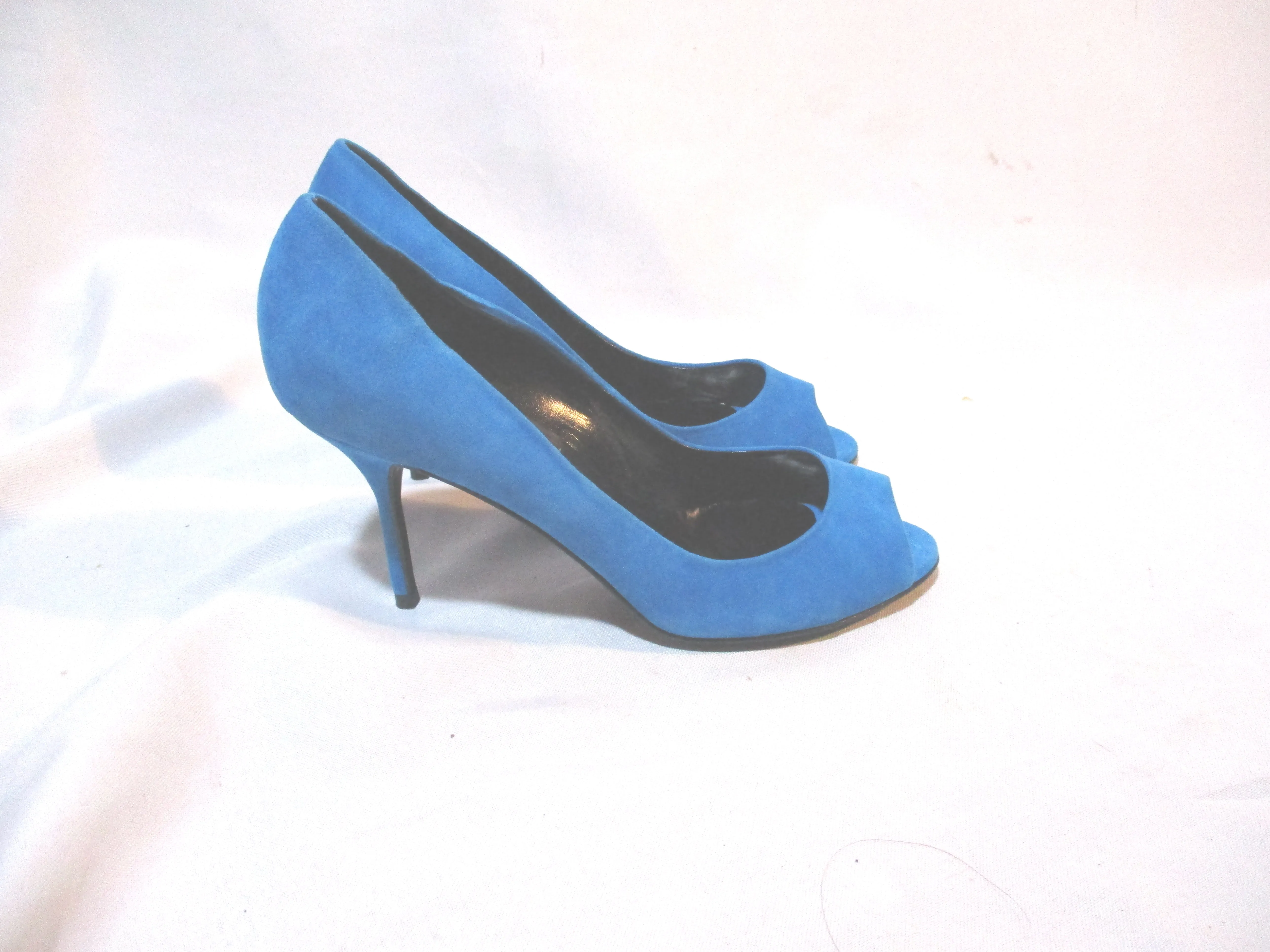 PIERRE HARDY Suede Pump Shoe BLUE 36 CYAN Stiletto Peep Toe Womens EUC LEATHER