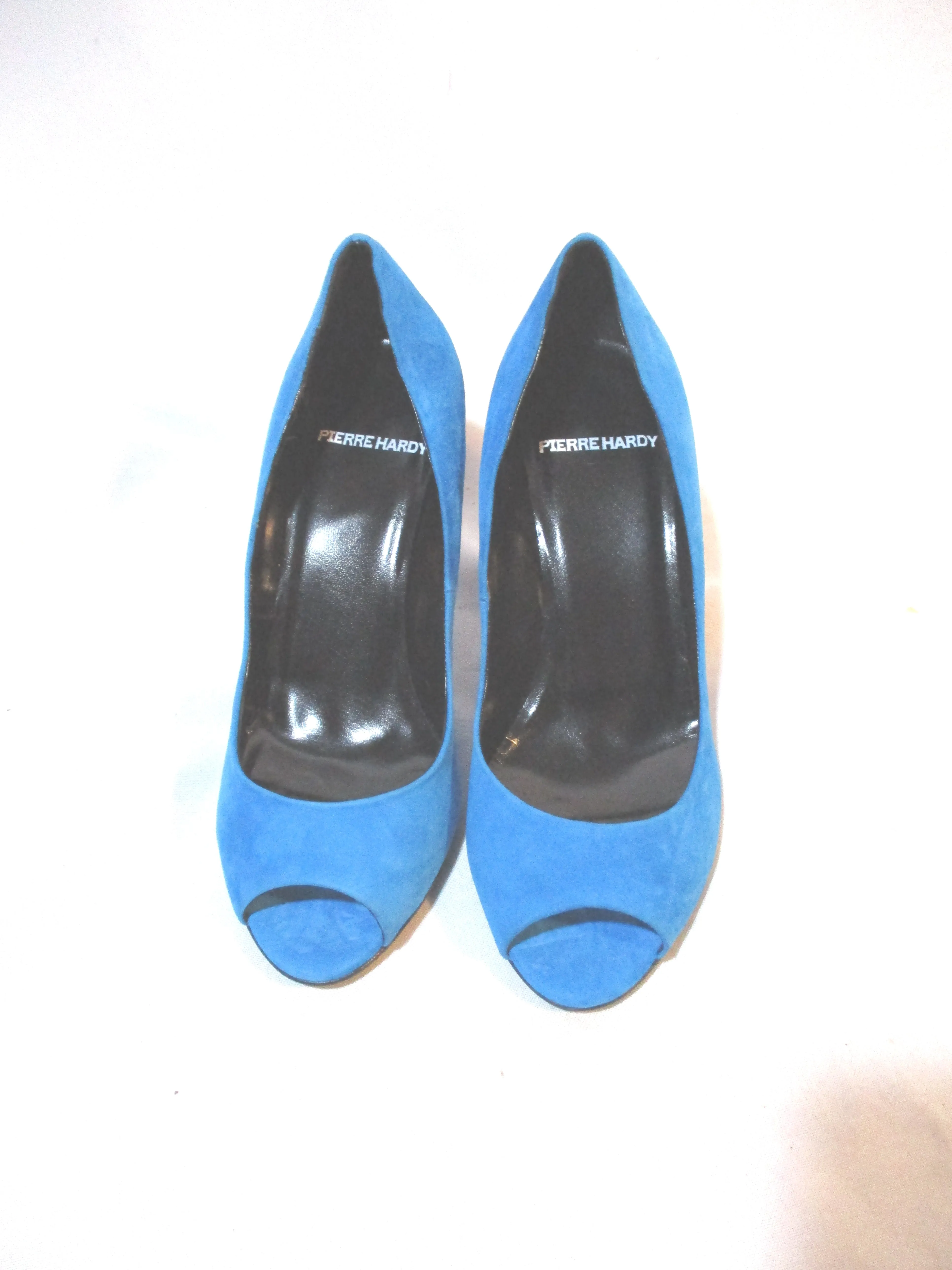 PIERRE HARDY Suede Pump Shoe BLUE 36 CYAN Stiletto Peep Toe Womens EUC LEATHER