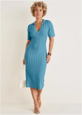 Pointelle Sweater Dress - Blue