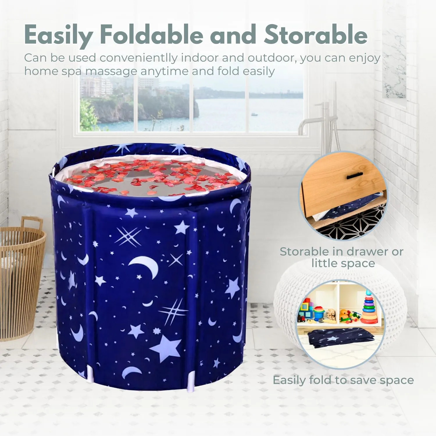 Portable Foldable Thermal Foam Bathtub, PVC, 65x70cm, GOMINIMO