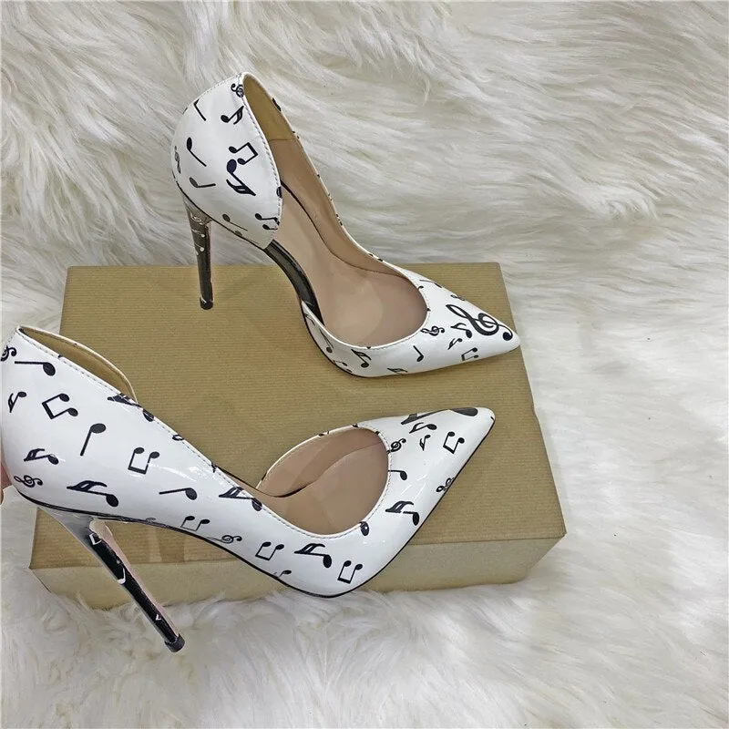 Pre Order:  White Chord Printed Pointed-Toe Shoes