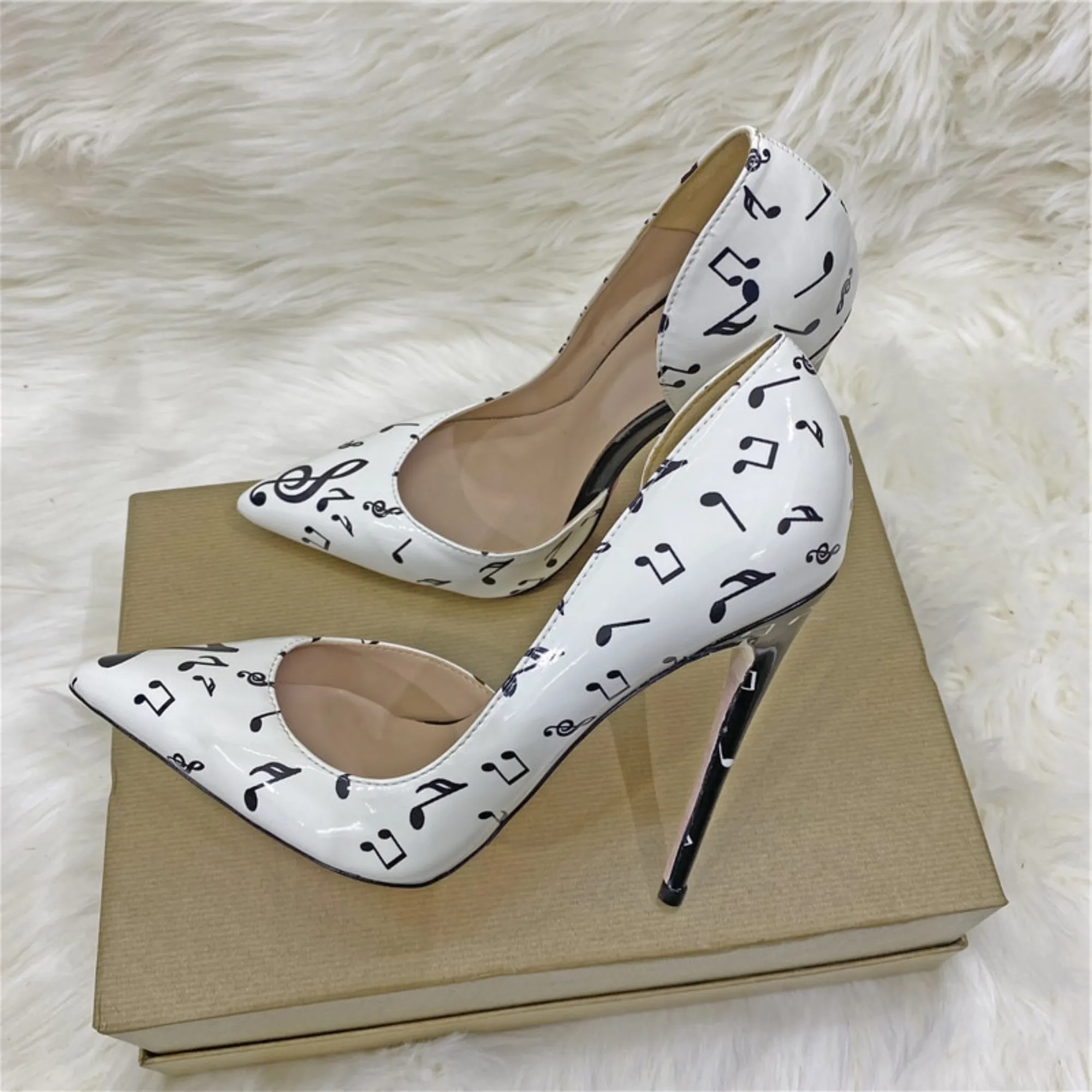 Pre Order:  White Chord Printed Pointed-Toe Shoes