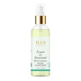 RAS Luxury Oils Lemon & Spearmint Moisturising Hand Sanitiser Spray | Gentle & Safe | Free of Added Fragrance or Toxins | Powered with Essential Oils | Kills 99.9% Microbes | Easy to Use, 50ml