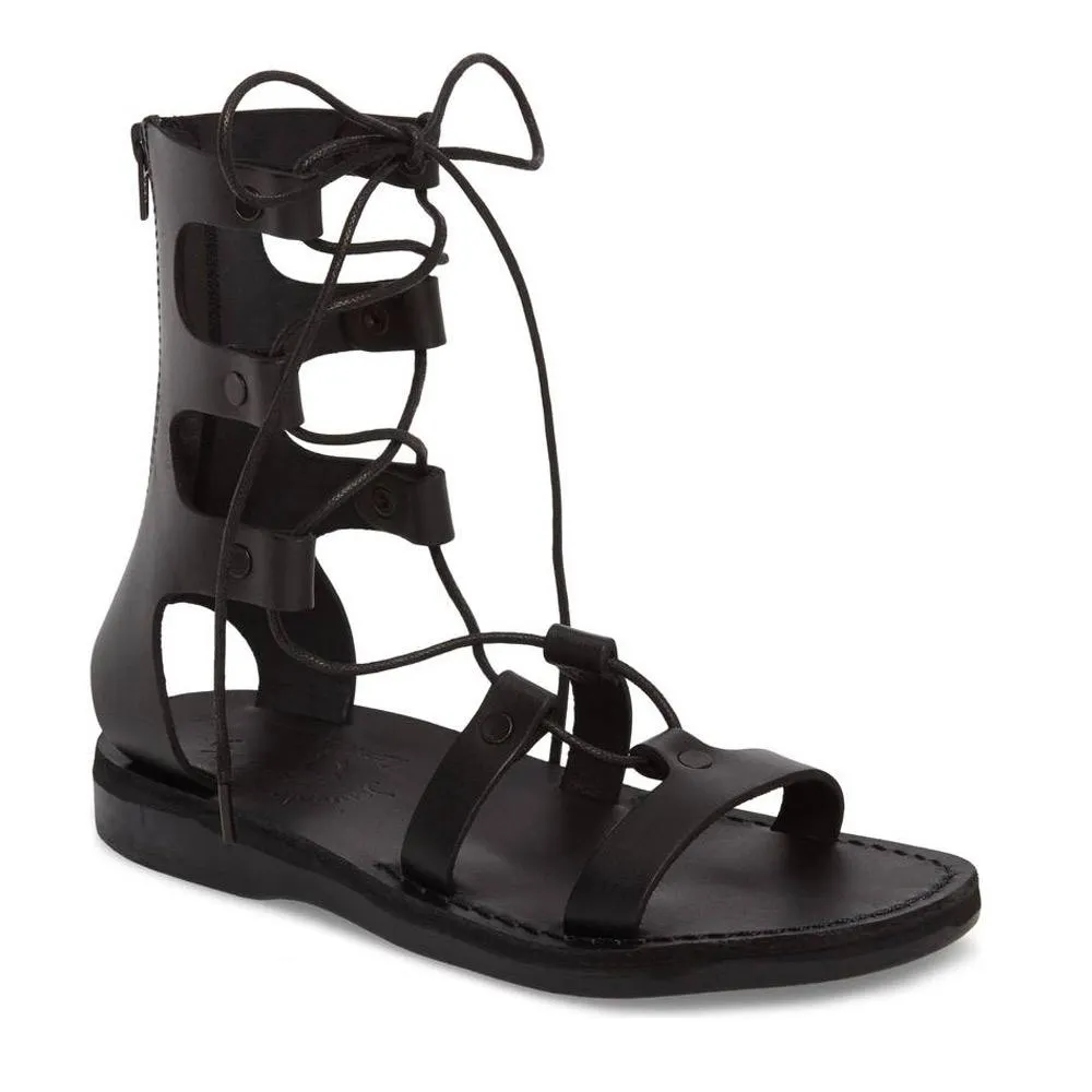 Rebecca - Leather Gladiator Lace Up Sandal | Black