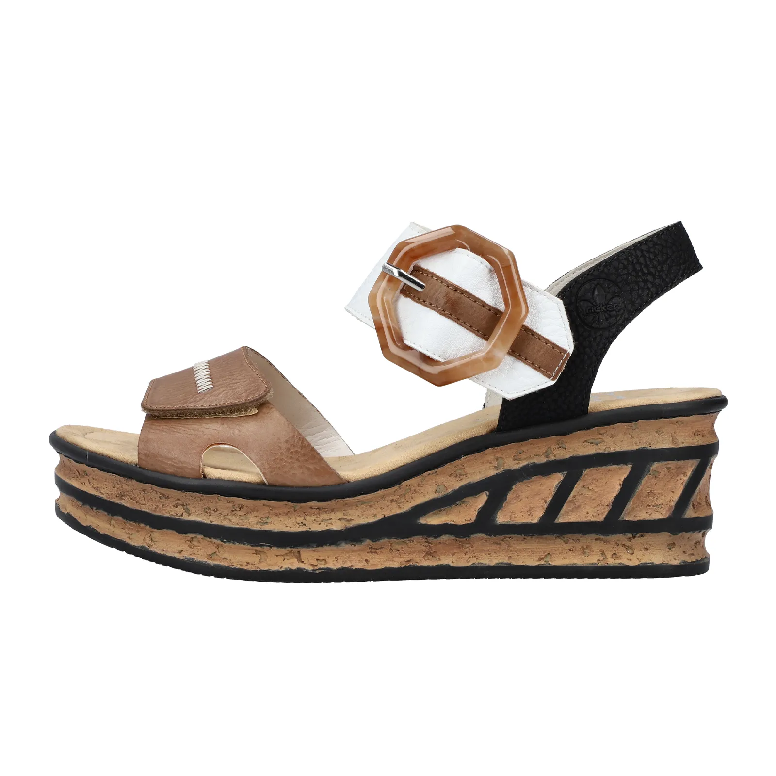 Rieker Rose 68176-64 Wedge Sandal (Women) - Leinen/Weiss/Schwarz Eagle