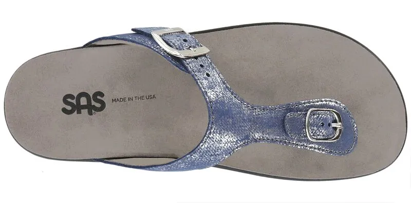 SAS Women's Sanibel T-Strap Slide Sandal SILVER BLUE