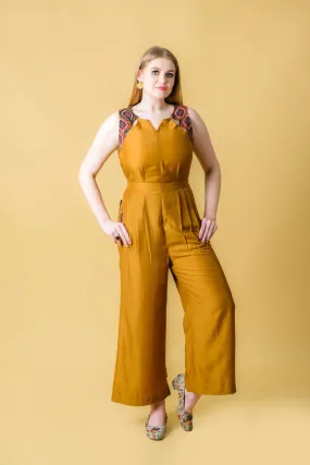 Silk Yellow Women's Semi-Formal Jumpsuit