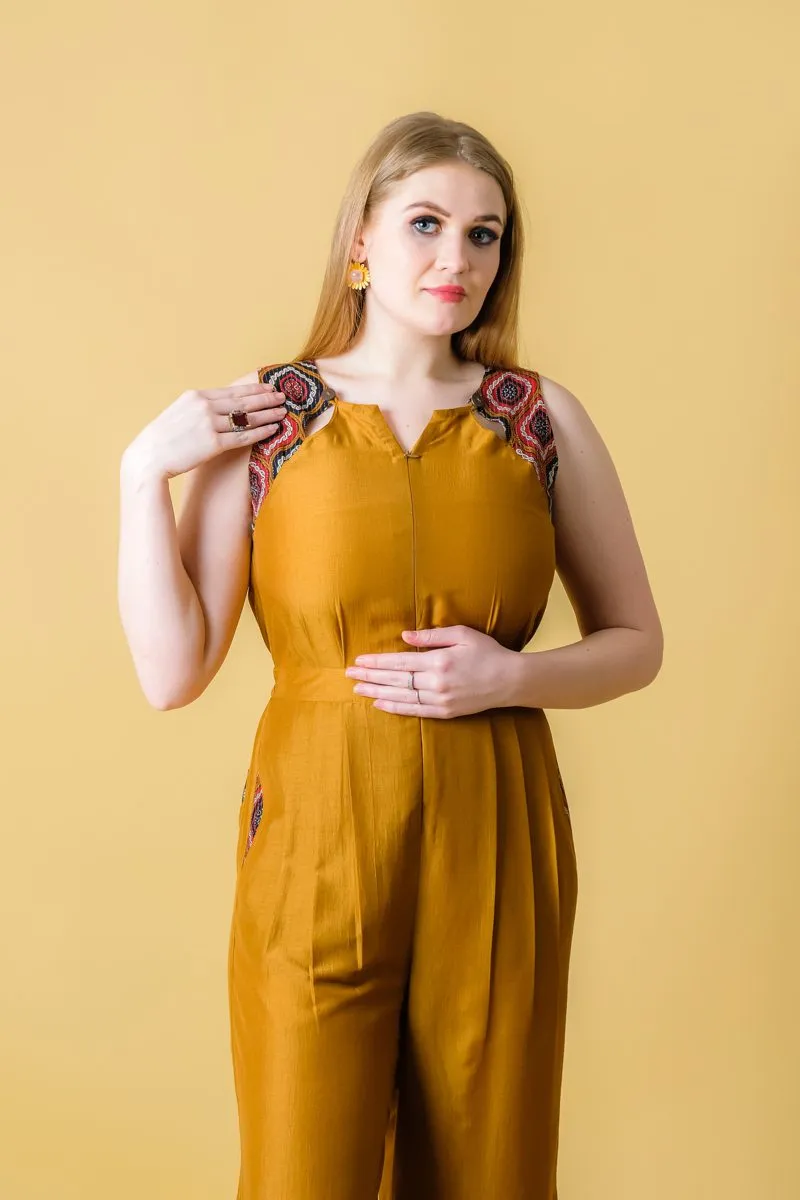 Silk Yellow Women's Semi-Formal Jumpsuit