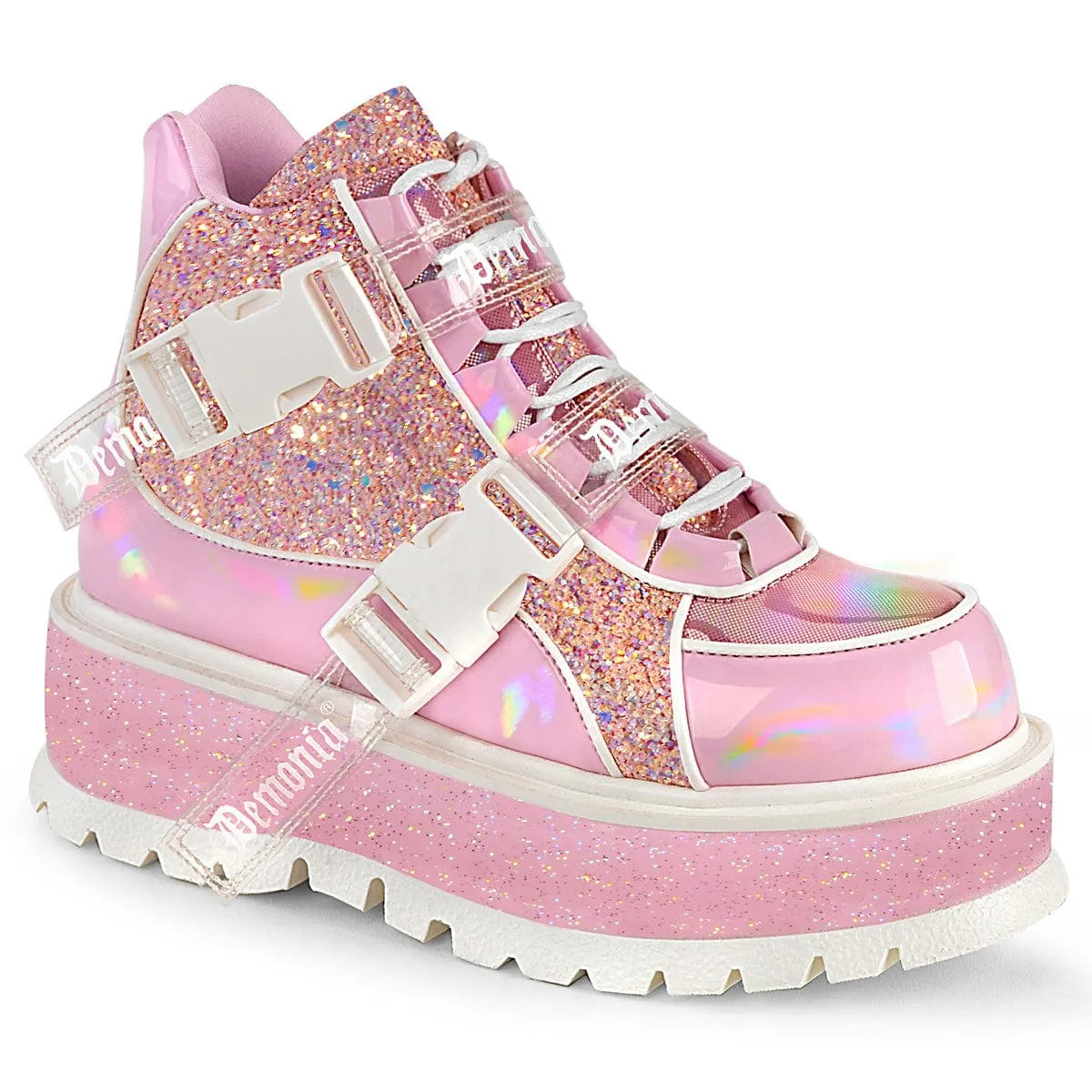 SLACKER-50 Baby Pink Hologram graphic Patent -Pink Multi Glitter