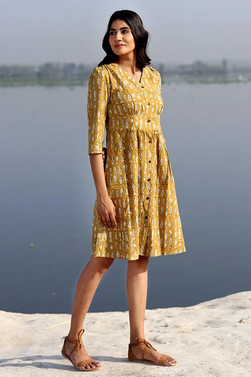 Sootisyahi 'Sea Wave' Block Printed Cotton Dress