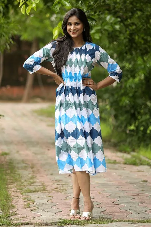 SootiSyahi'ACottonAzure'BlockPrintedDress