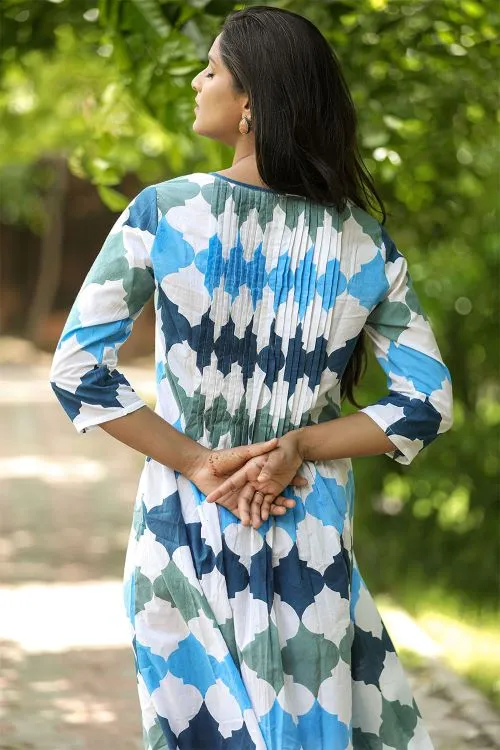 SootiSyahi'ACottonAzure'BlockPrintedDress