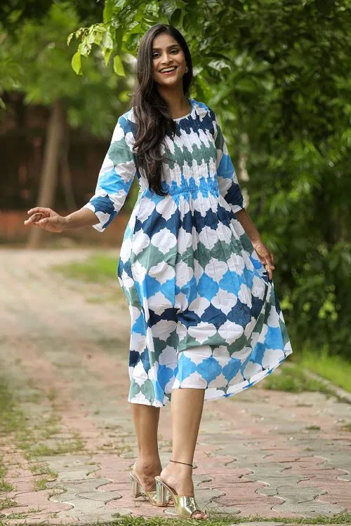 SootiSyahi'ACottonAzure'BlockPrintedDress