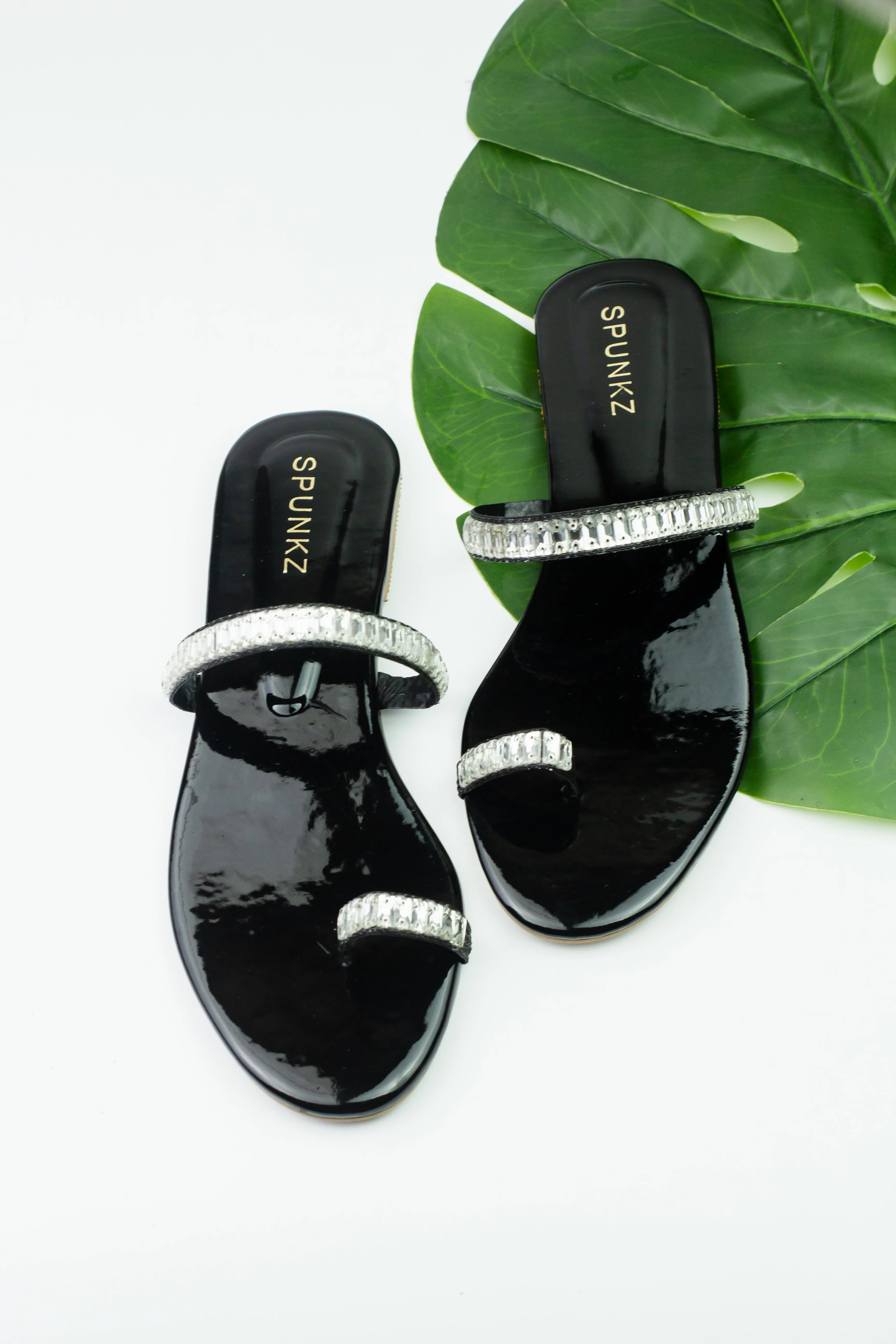 Spunkz Chunky Crystal Strap Black Sandal