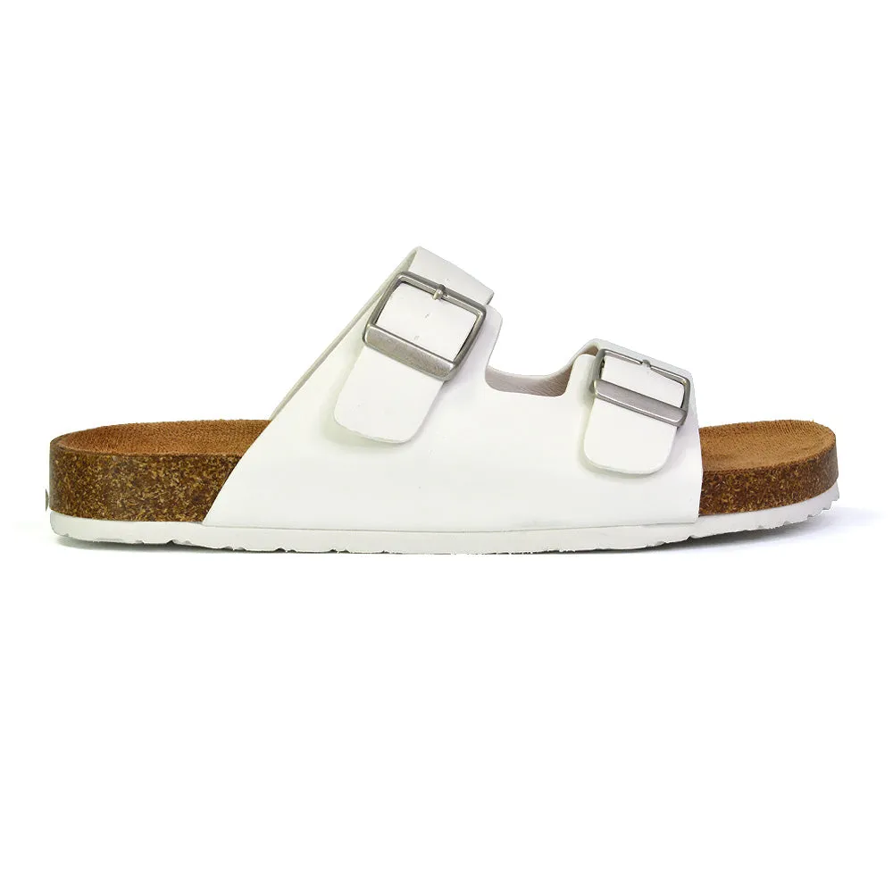 Star Double Buckle Strap Flat Slider Casual Footbed Summer Mule Sandals in Silver