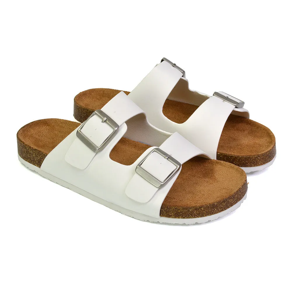 Star Double Buckle Strap Flat Slider Casual Footbed Summer Mule Sandals in Silver