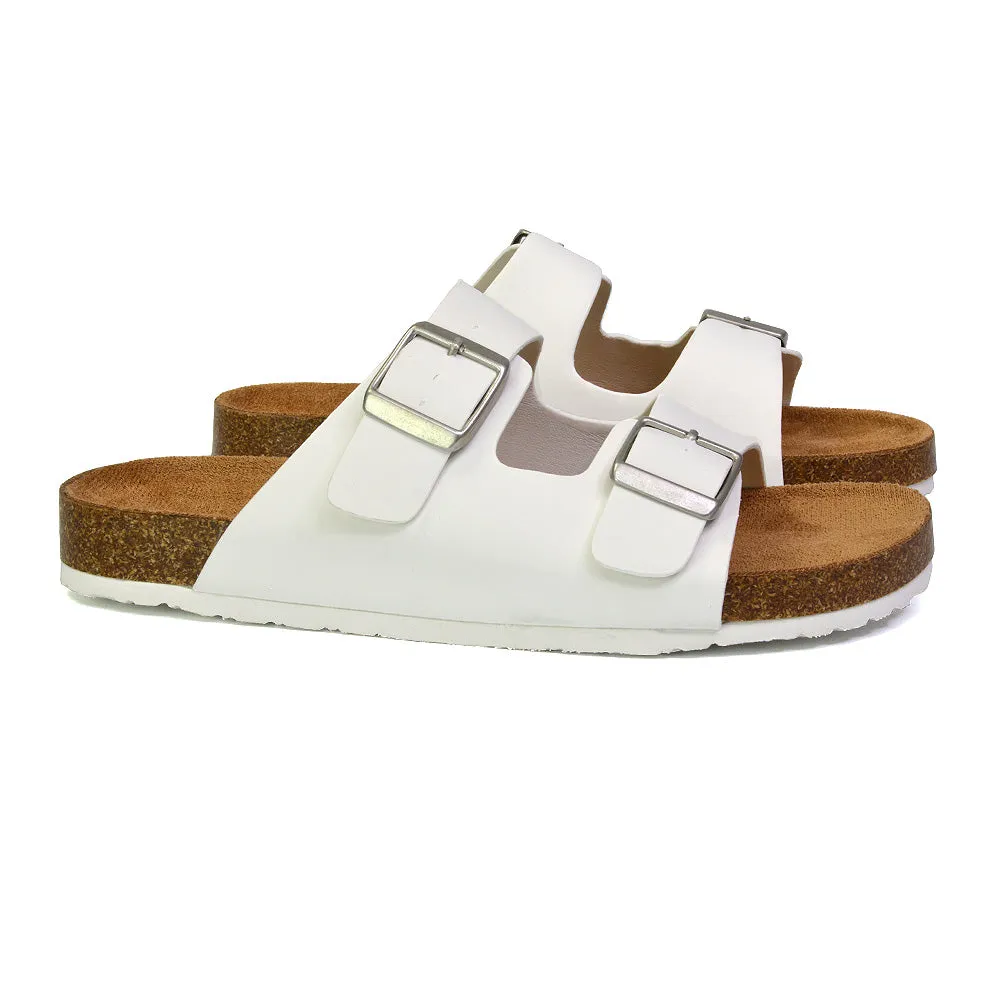 Star Double Buckle Strap Flat Slider Casual Footbed Summer Mule Sandals in Silver