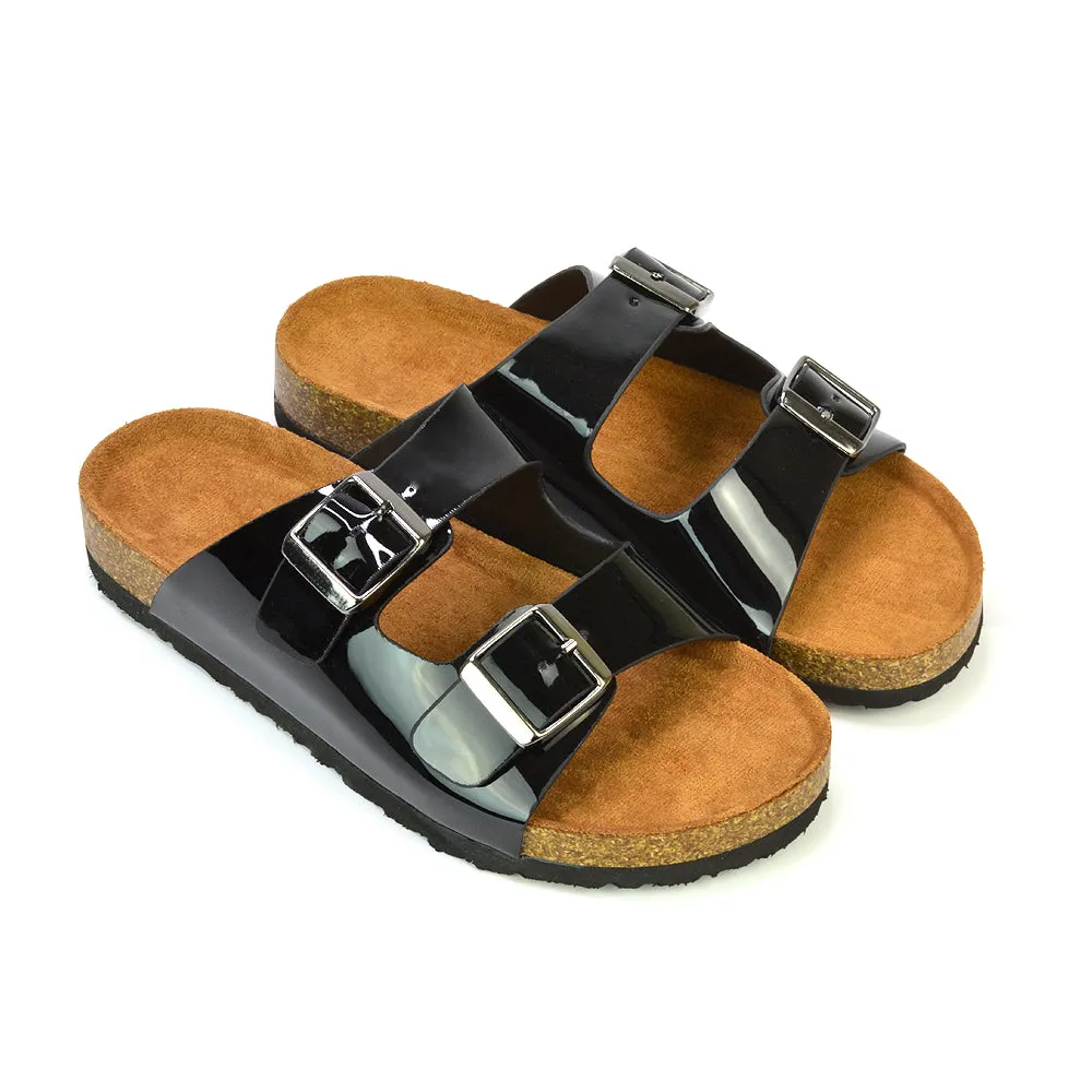 Star Double Buckle Strap Flat Slider Casual Footbed Summer Mule Sandals in Silver