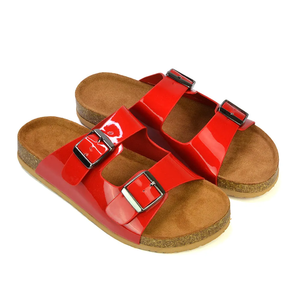 Star Double Buckle Strap Flat Slider Casual Footbed Summer Mule Sandals in Silver