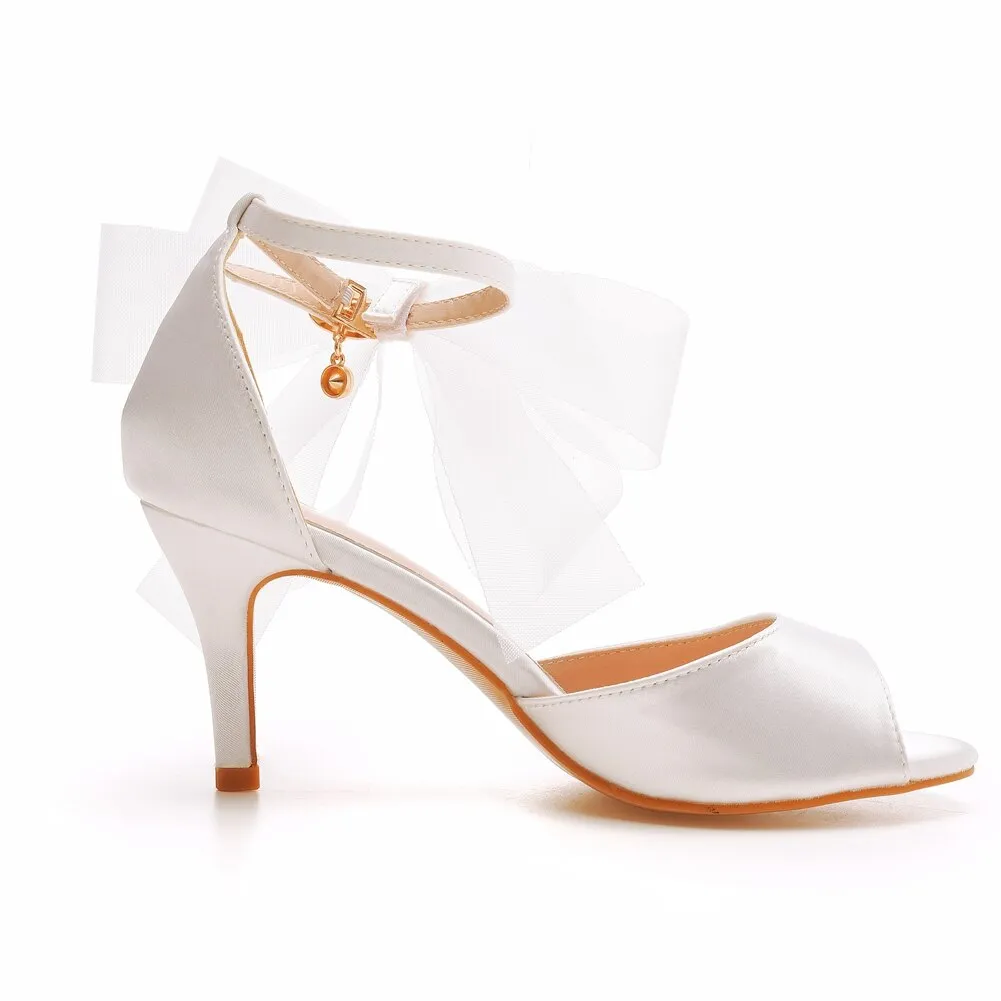 Sweet Wild Single Sandals Party Dance Pumps Big Bow White Silk Shoes