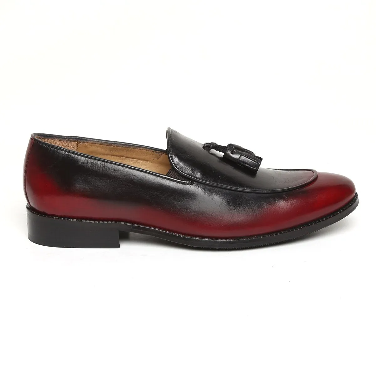 Tassel Slip-On Formal Shoe in Wine-Black Brushed Off Genuine Leather