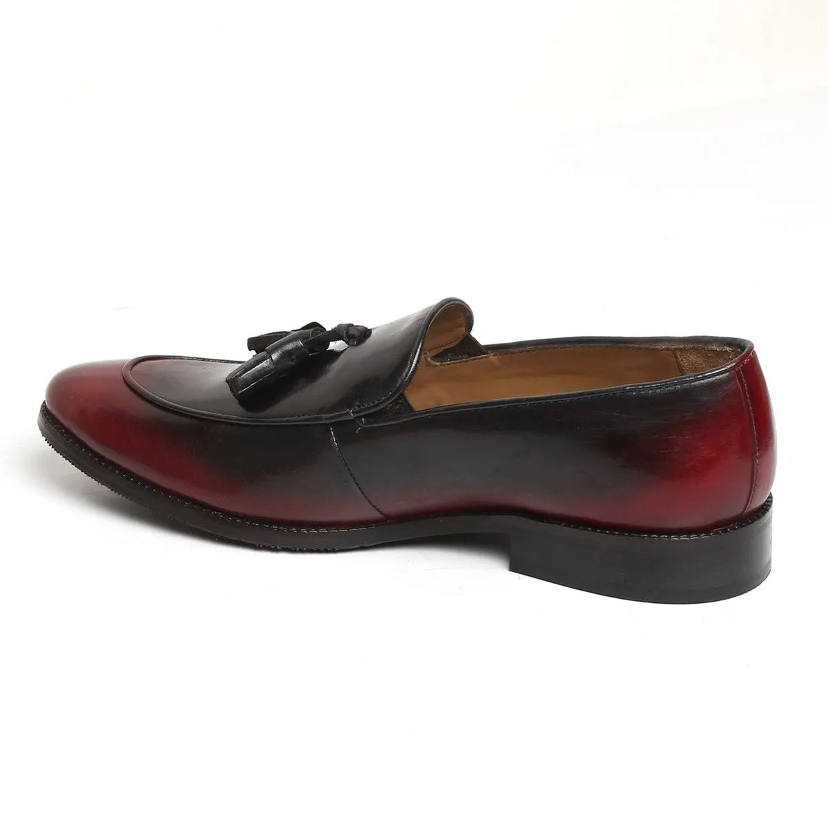 Tassel Slip-On Formal Shoe in Wine-Black Brushed Off Genuine Leather