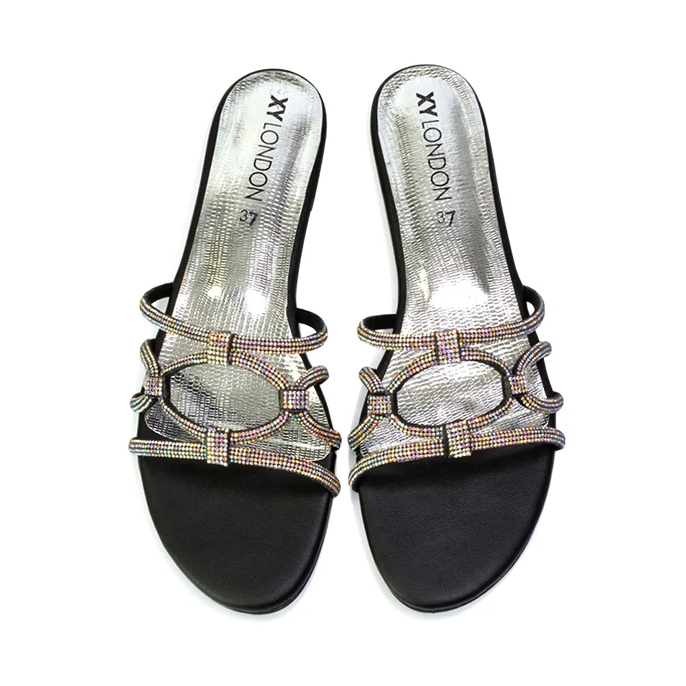 Tiger Slip On Summer Flat Diamante Sandal Statement Sparkly Sliders in Multi