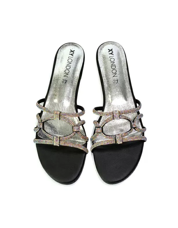 Tiger Slip On Summer Flat Diamante Sandal Statement Sparkly Sliders in Peach