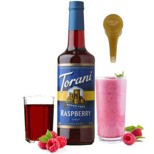 Torani Sugar Free Raspberry Syrup for Coffee 25.4 Ounces Syrups for Coffee Drinks with Fresh Finest Bottle Pump