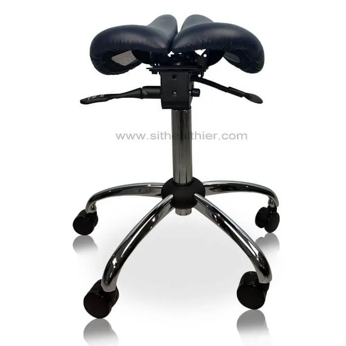 USA Patented Twin Tiltable Saddle Stool with Adjustable Seat Width and Center Gap [GENUINE LEATHER]