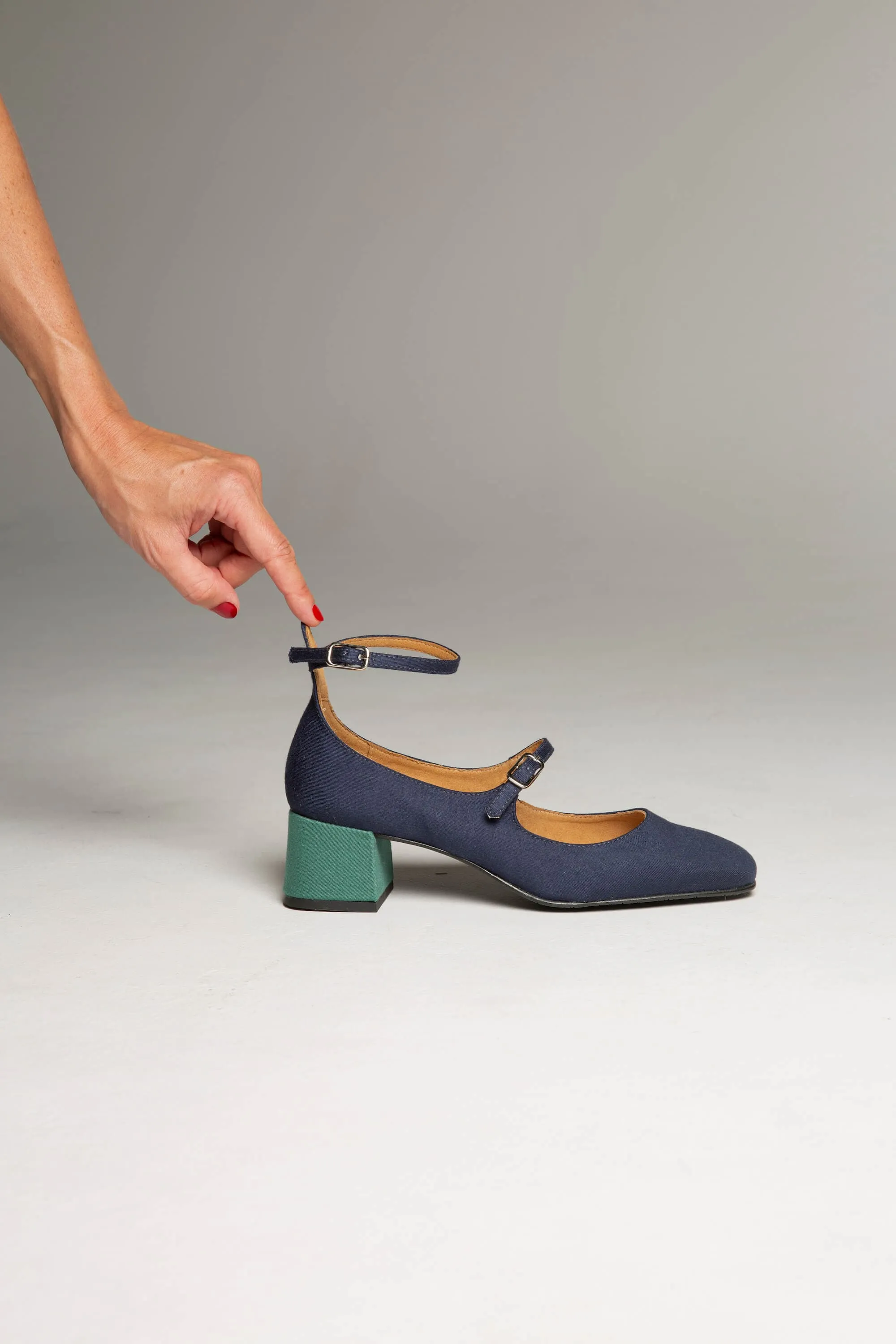 Vegan Suede Mid Heeled Pumps | Blue & Green