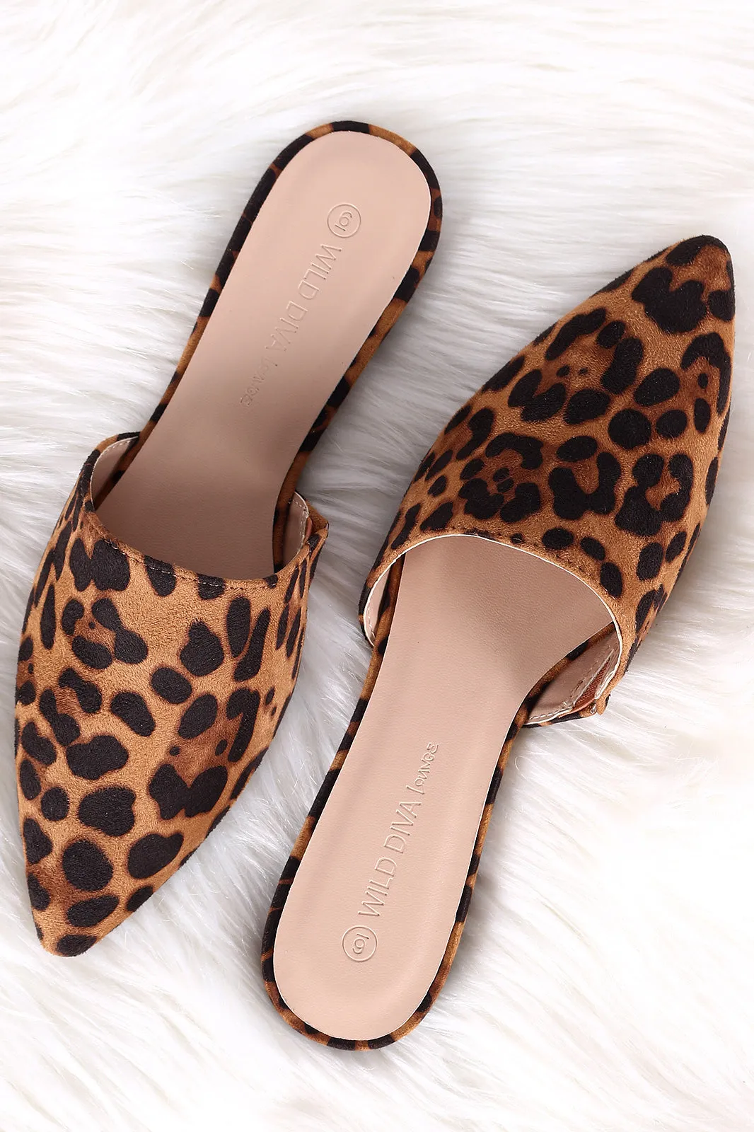 Wild Diva Lounge Leopard Suede Pointy Toe Mule Flat