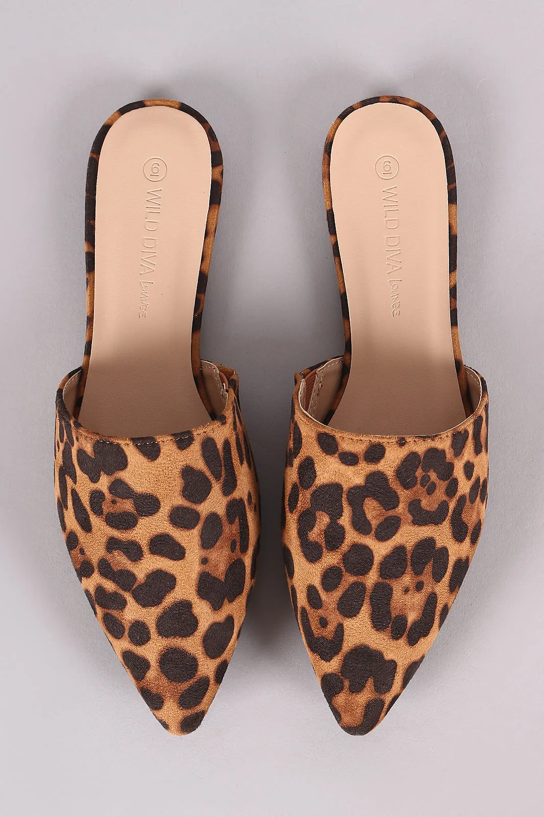 Wild Diva Lounge Leopard Suede Pointy Toe Mule Flat