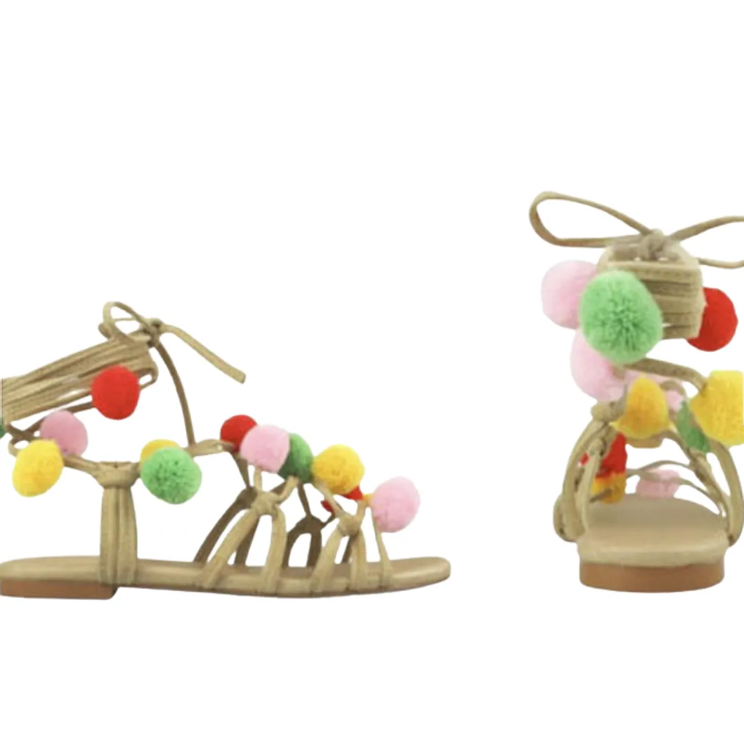 Wittner Leather Multicolour Pom Pom Strappy Sandals