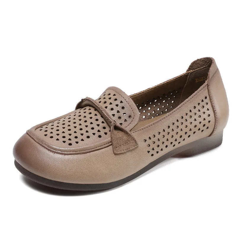 Women Hollow Breathable Leather Soft Flats