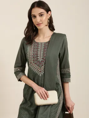 Women Olive Solid Kurta Set