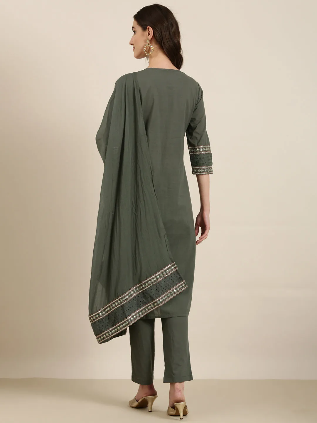 Women Olive Solid Kurta Set