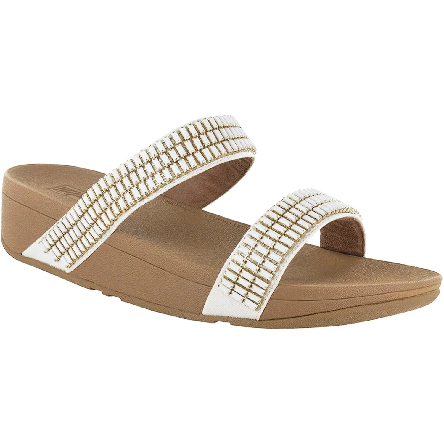 Women's Fit Flop Lottie Crystalstone Slide White Fabric