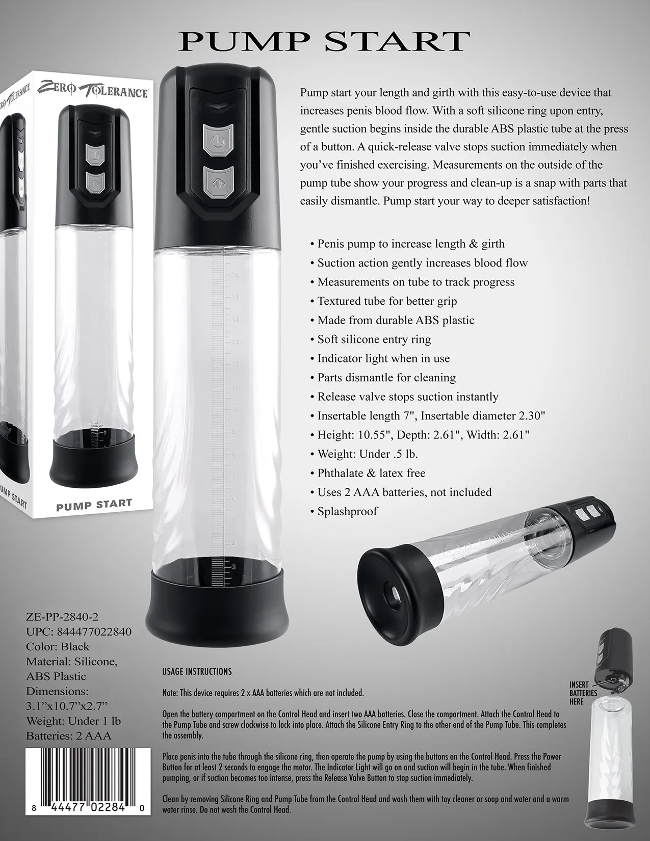 Zero Tolerance PUMP START - Clear Automatic Penis Pump